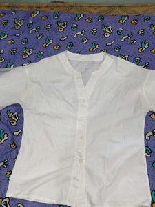 Classic White V-Neck Button-Up Shirt