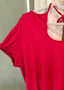 Stylish Red Open Back Tie T-Shirt