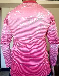 Men's Pink Striped Long Sleeve Polo Shirt