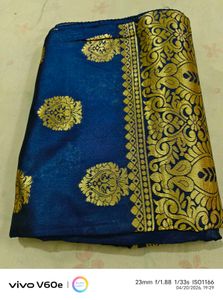 Royal Blue Saree with Gold Brocade Border