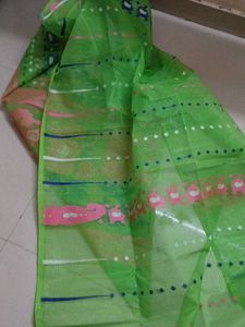 Green &amp; Pink Floral Print Saree