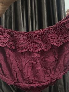 Maroon Crochet Off-Shoulder Top