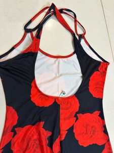 Black Rose Print Spaghetti Strap Dress