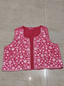 Embellished Pink Sleeveless Jacket