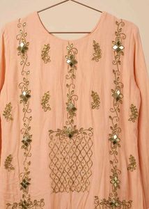 ✨ Peach Embellished Party Kurti( suit)