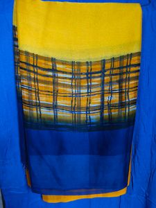 Vibrant Yellow &amp; Blue Saree