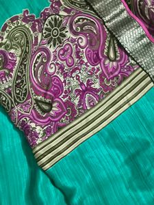 Elegant Teal Saree with Paisley Border