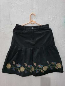 Embroidered Black Mini Skirt