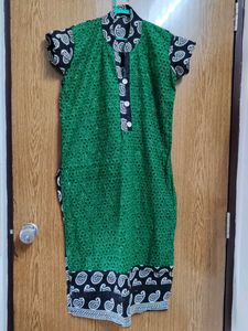 Green Kurta with Black Paisley Print