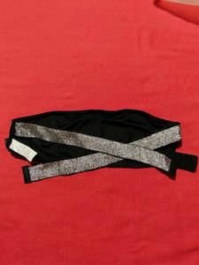Strapless Bandeau Top with Silver Glitter Trim