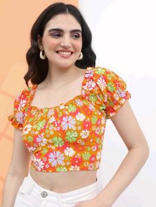 Floral Smocked Crop Top with Tie Detail