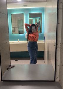Stylish Orange &amp; Red Patterned Mesh Top