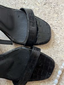 Black Crocodile Embossed Heels