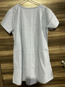 Eyelet Short Sleeve Button-Up Dress
