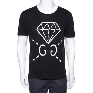 Gucci Black Guccighost Print Cotton Crew Neck Tshi
