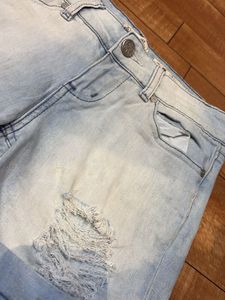 Light Wash Distressed Denim Shorts