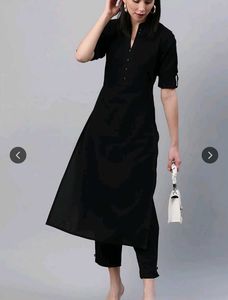 Libas Women Black Cotton Solid Straight Kurta