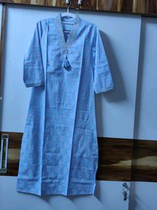 Blue Printed Cotton Kurta Set