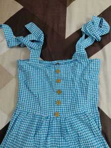 Blue and white checkered printed dress