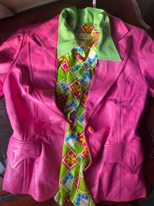Y2K rose / hot pink leather blazer / jacket
