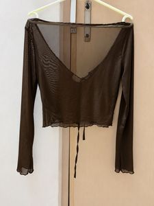 Sheer Mesh Long Sleeve Crop Top