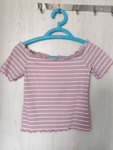 Peach Striped Off-Shoulder Top