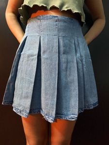 Denim Pleated Mini Skirt