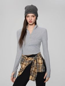 Grey Quarter Zip Long Sleeve Top(S)
