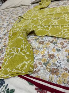 Green Floral Print Kurta- with cute free gift