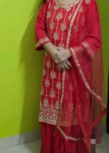 Sangria Red Floral Embroidered Sharara Set💗