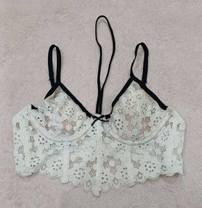 White Lace Bra with Black Straps