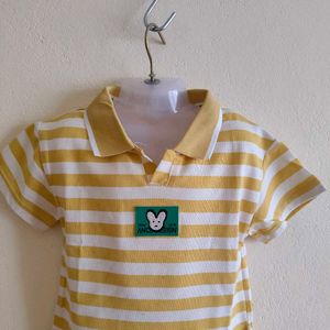 Cute Striped Polo Shirt with Bunny Design