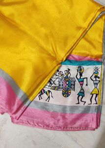 Elegant Yellow Silk Saree with Rajasthani Print