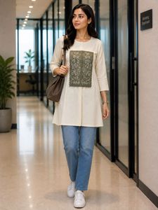 Cream top with Embroidered Patch
