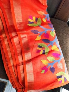 Premium Tissue blend Orange Saree