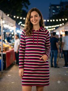 Shyla Striped Hooded Dress Size M