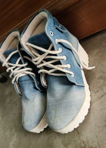 Denim Lace-Up Boots