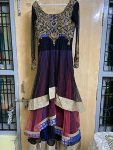 Black Handwork Three Layered Gown Wid Net Dupatta