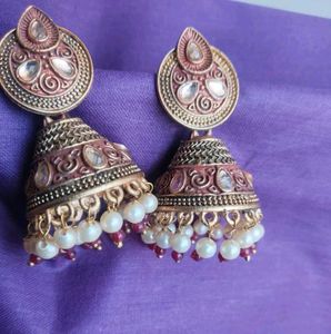 Elegant Jhumka Earrings with Pearls
