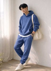 Uniqlo Beige Blue Hoodie & Jogger Set