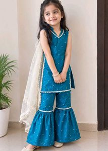 Kids Teal Sharara Set with Dupatta