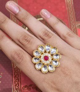 Trendy &amp; Adjustable Gold Plated Red Stone Rings🤩