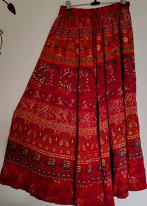 Bohemian Red Elephant Print Maxi Skirt
