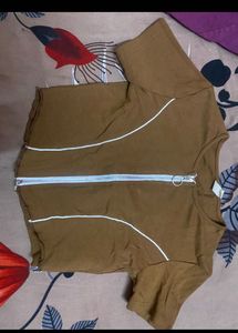 Brown Cropped Zipper Top