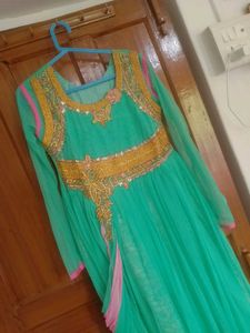 Beautiful Teal &amp; Pink Embellished Gown