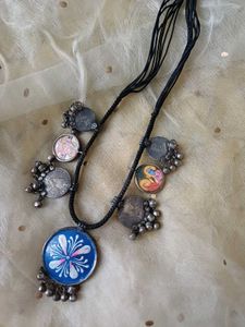 Handpainted handmade Boho Coin Necklace
