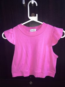 Pink crop top with frill sleeves