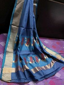 Blue Zari work Silk Saree with Blouse