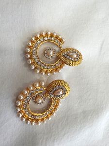 Elegant Gold Pearl & Crystal Earrings ( 3 pieces)