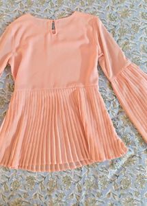 Pleated Peach Bell Sleeve Top